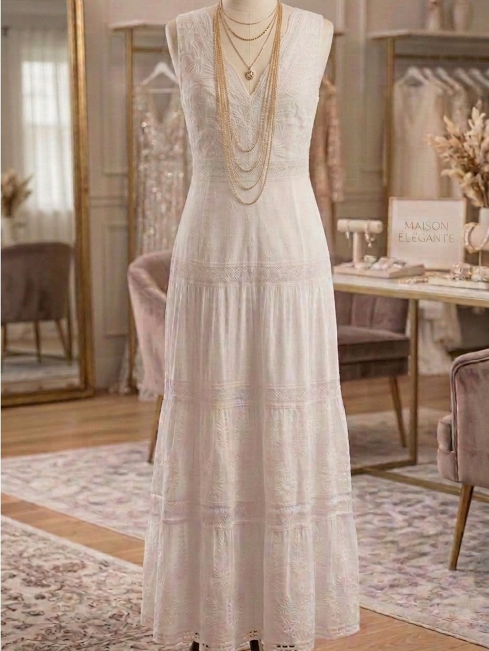 Elegant Empire Waist Eyelet Dress
